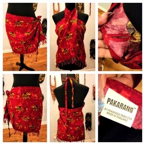 Pakarang Elephant Motif, Waist-Tie, Mini-Lemgth Sarong, One Size